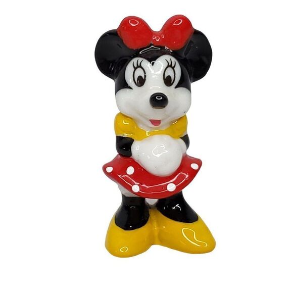 Vintage Disney Mini Minnie Mouse Ceramic Figure Red Dress Bow 2" - Picture 1 of 5